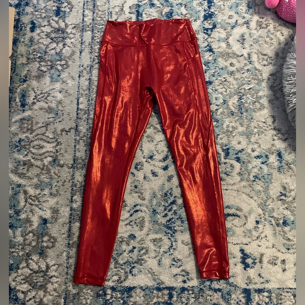 Curves and Combatboots red shimmer leggings